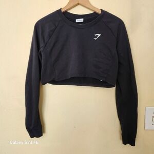 Gymshark Training Cropped Sweatshirt Womens Small Black Long Sleeve Raglan SS21